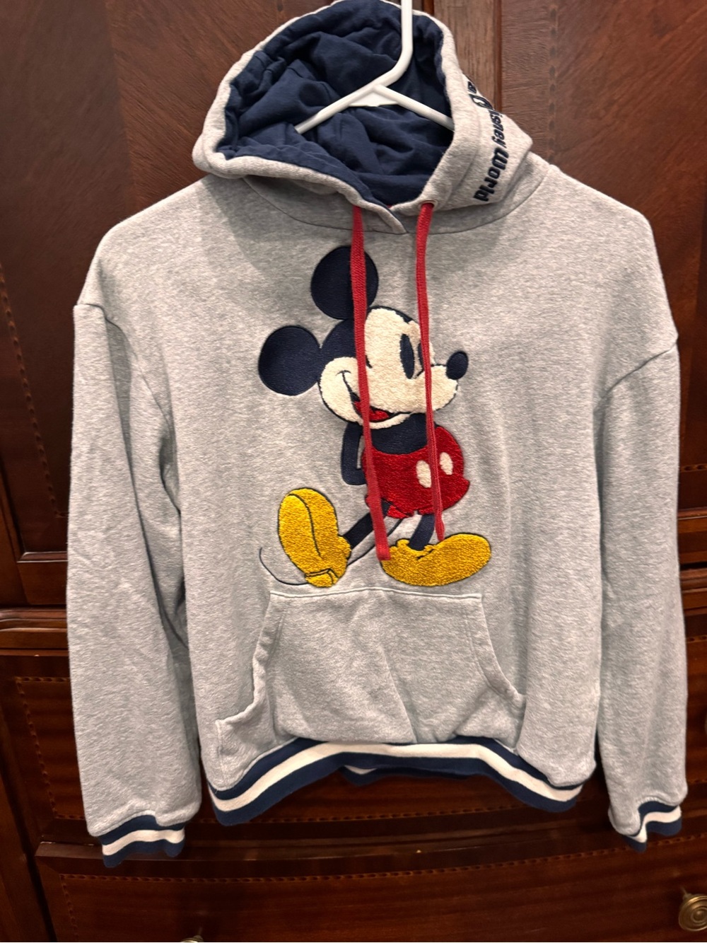Disney Grey Hooded Sweatshirt with Mickey Embroidered Patch